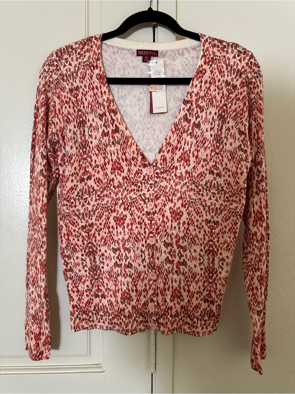 Merona Pink and Cream V-Neck Cardigan NWT